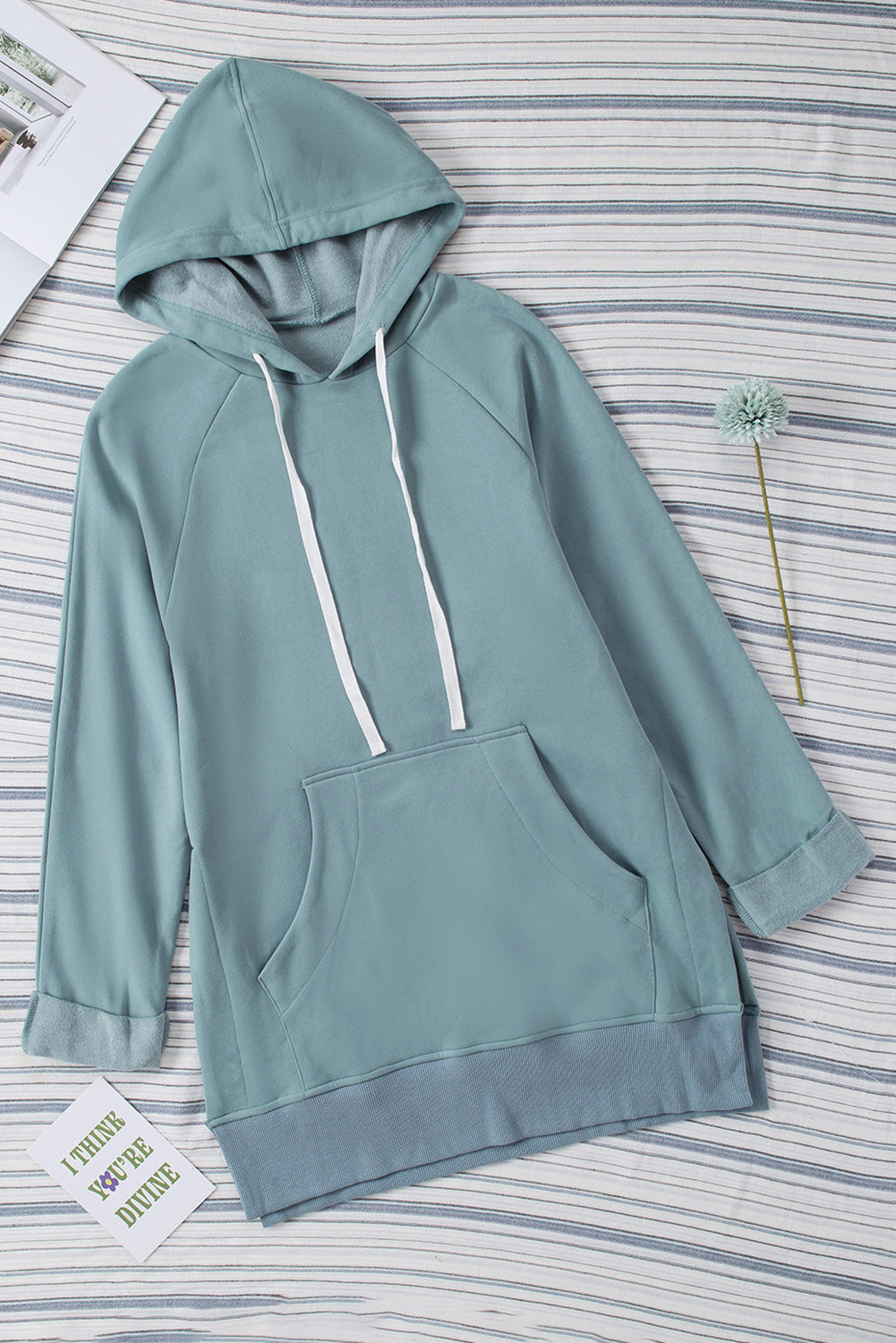 Blue Kangaroo Pocket Oversized Hoodie with Slits