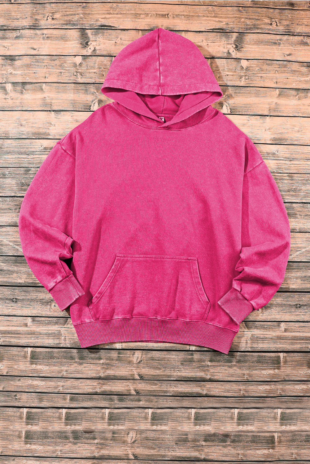 Bright Pink Vintage Wash Kangaroo Pocket Hoodie