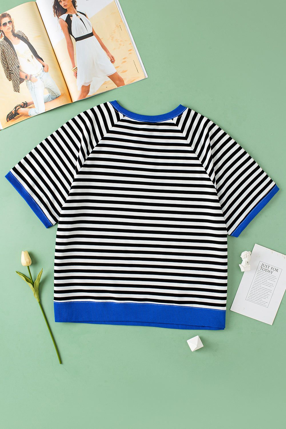 Black Stripe Contrast Ribbed Patchwork Oversize T Shirt