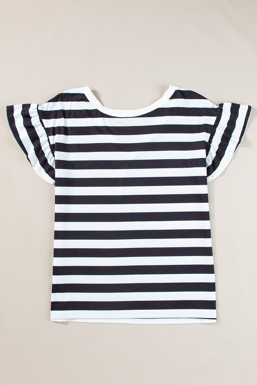 Black Striped V Neck Ruffle Sleeve Top