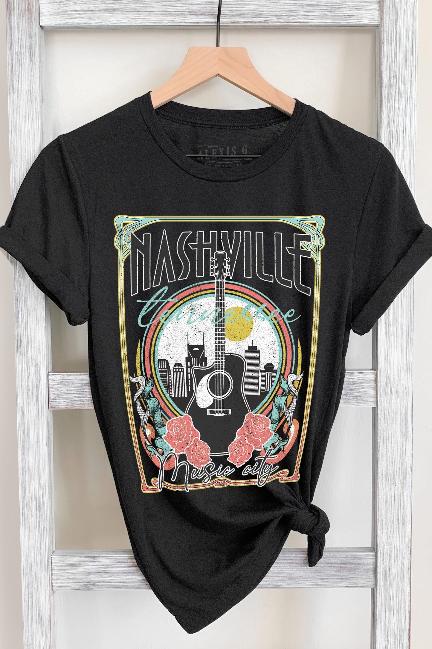 Black Cotton Nashville Graphic Knit Tee