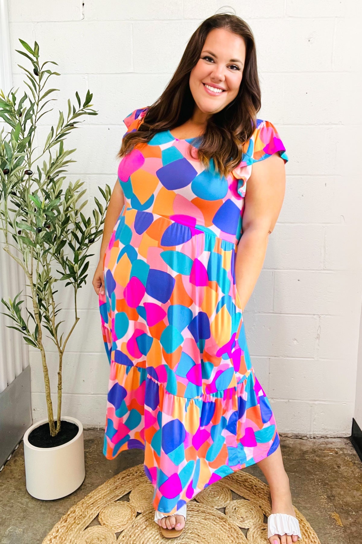 Bold & Beautiful Multicolor Abstract Floral Fit & Flare Midi Dress