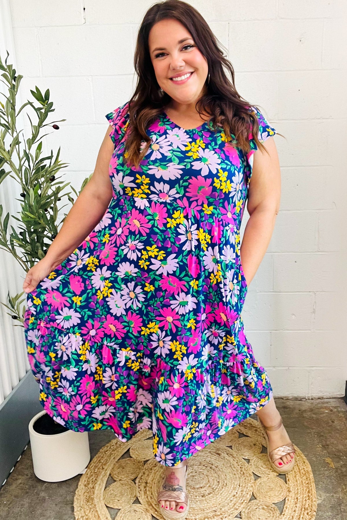 Diva Dreams Navy & Lilac Floral Fit & Flare Midi Dress