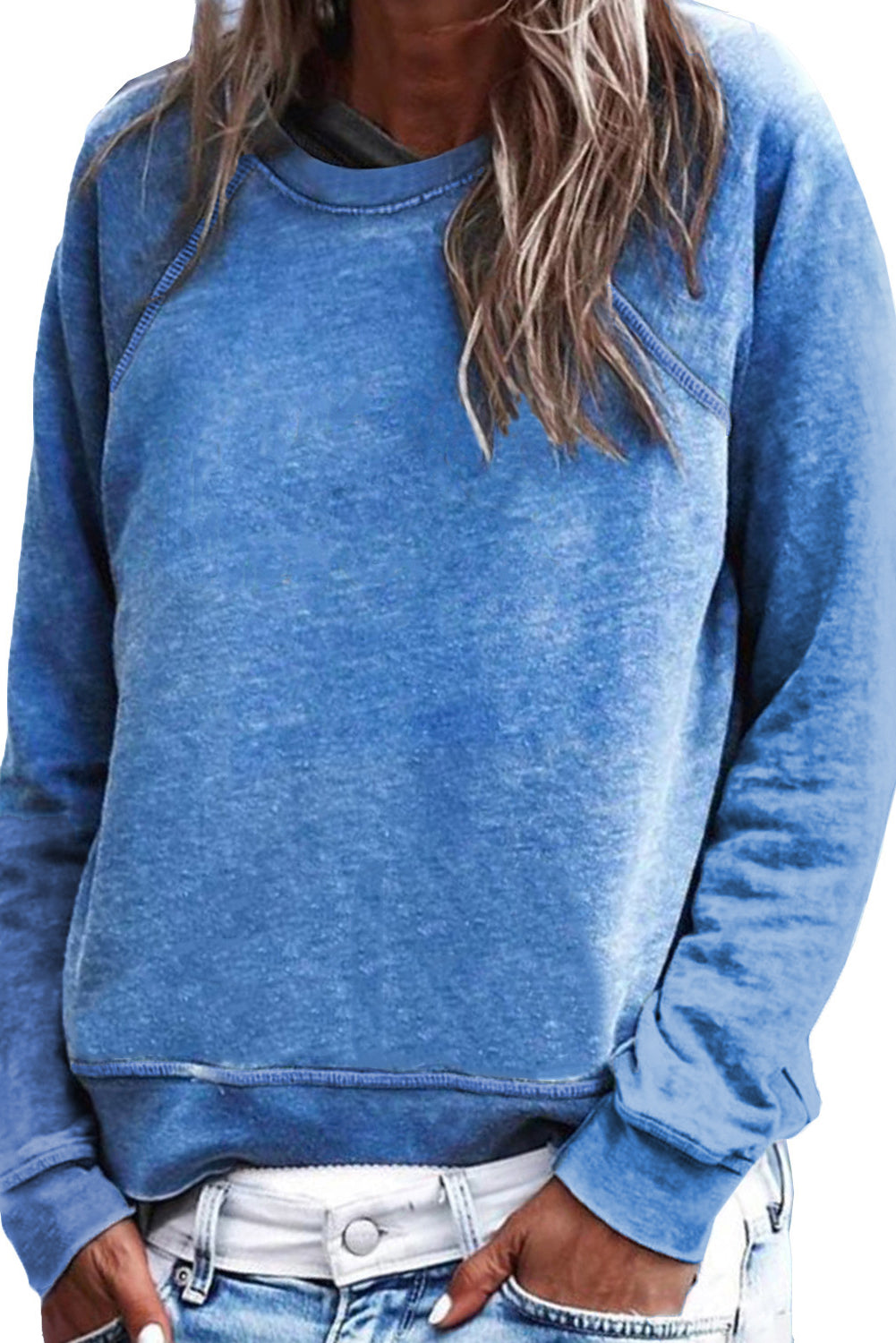 Sky Blue Crew Neck Long Sleeve Sweatshirt