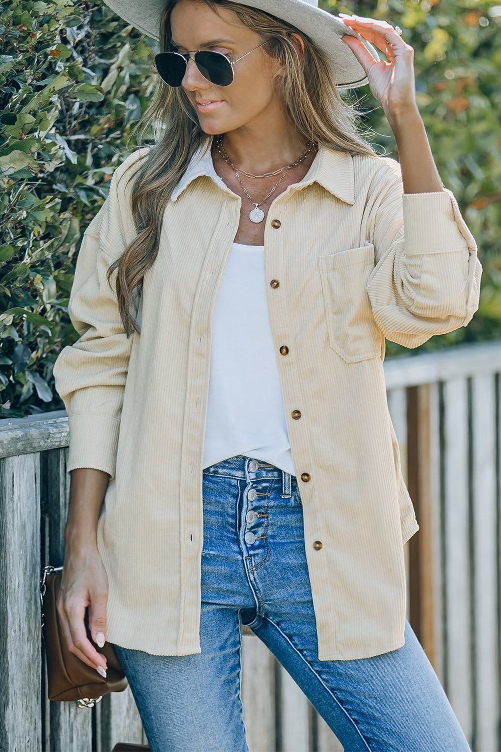 Beige Corduroy Button Pocket Shirt