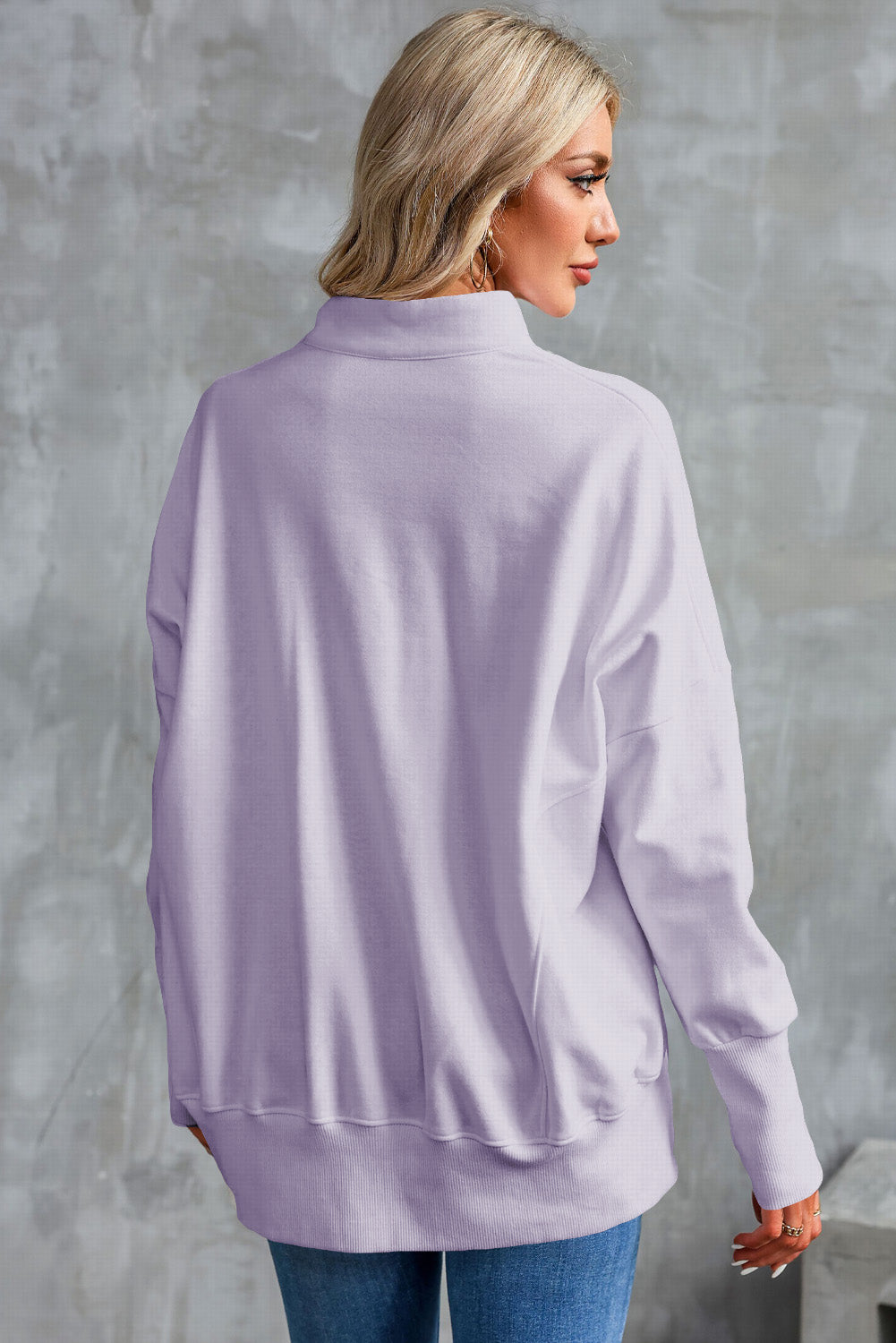 Purple Oversized Quarter-Zip Pullover Sweatshirt