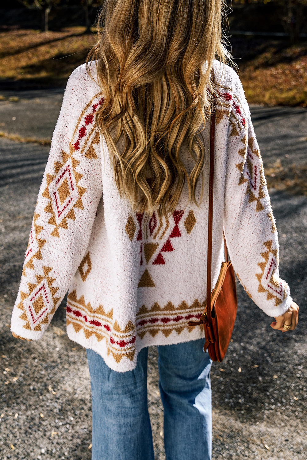 White Aztec Pattern Open Knitted Cardigan