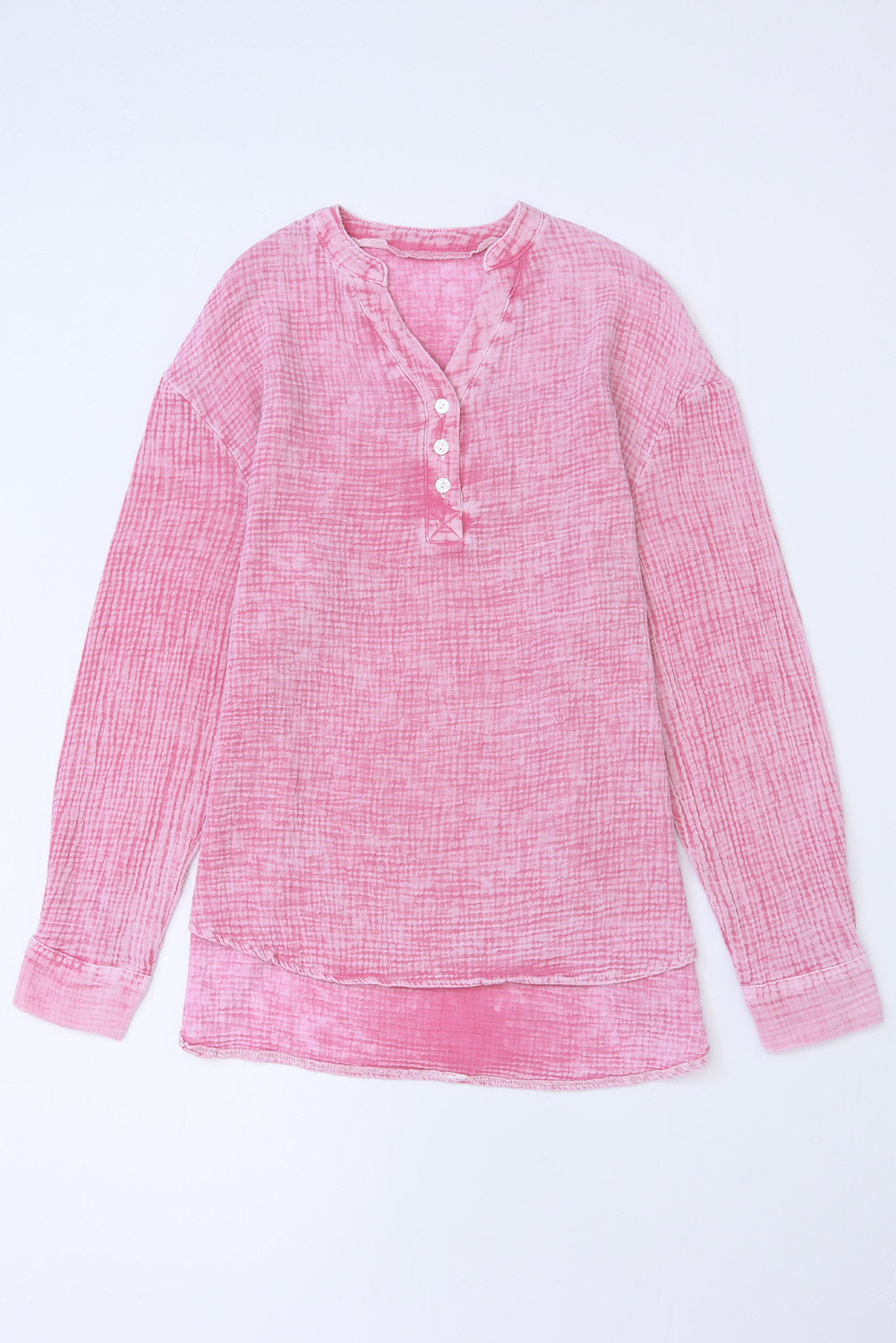 Pink Crinkle Textured Loose Henley Top