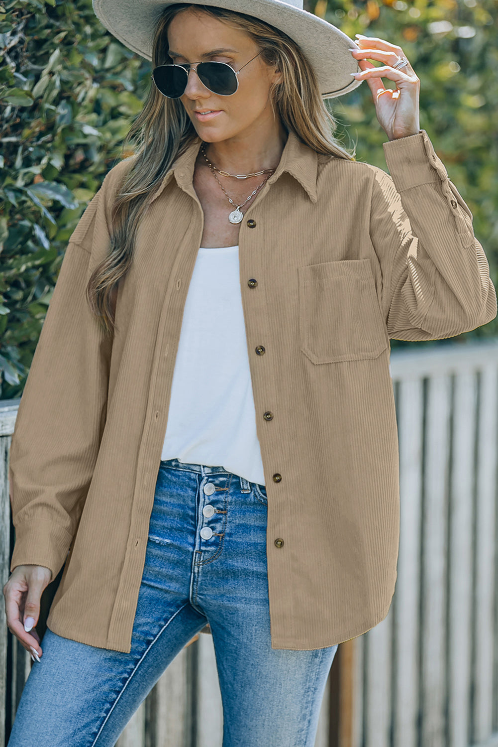 Khaki Corduroy Button Pocket Shirt