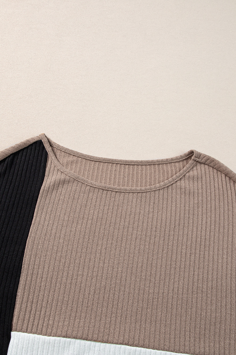 Parchment Ribbed Knit Color Block Drop Shoulder Top