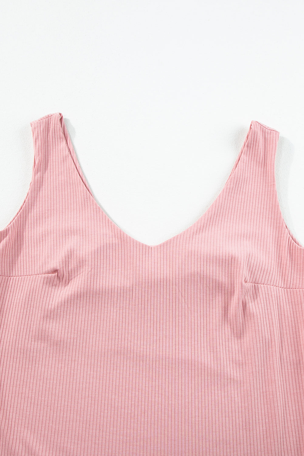 Light Pink V Neck Rib Textured Tank Top