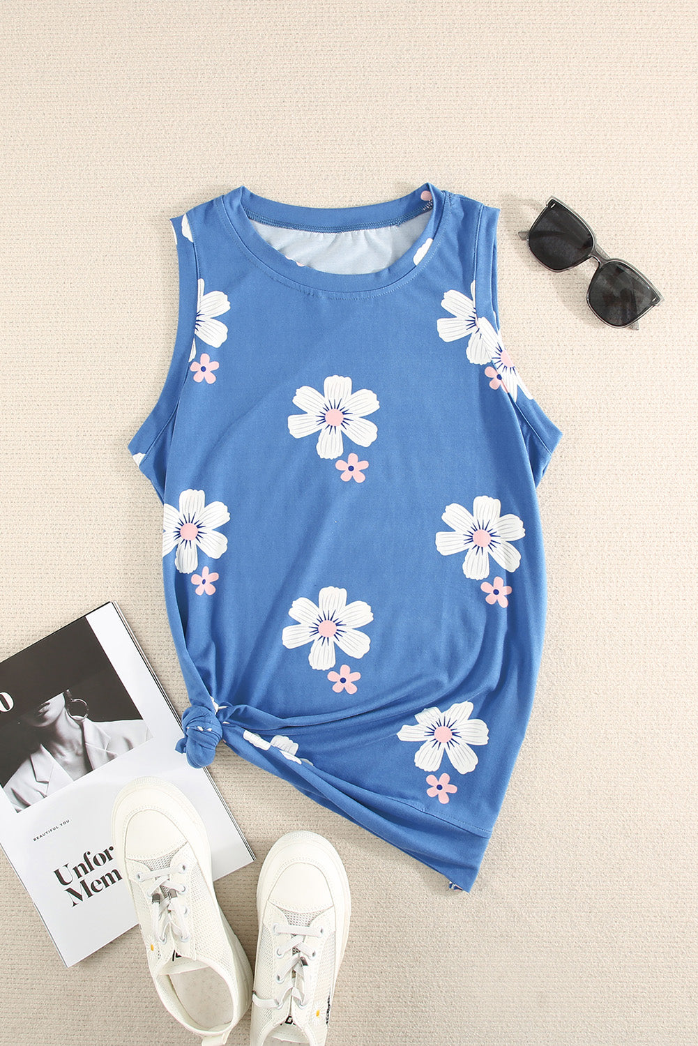 Sky Blue Crew Neck Tank Top