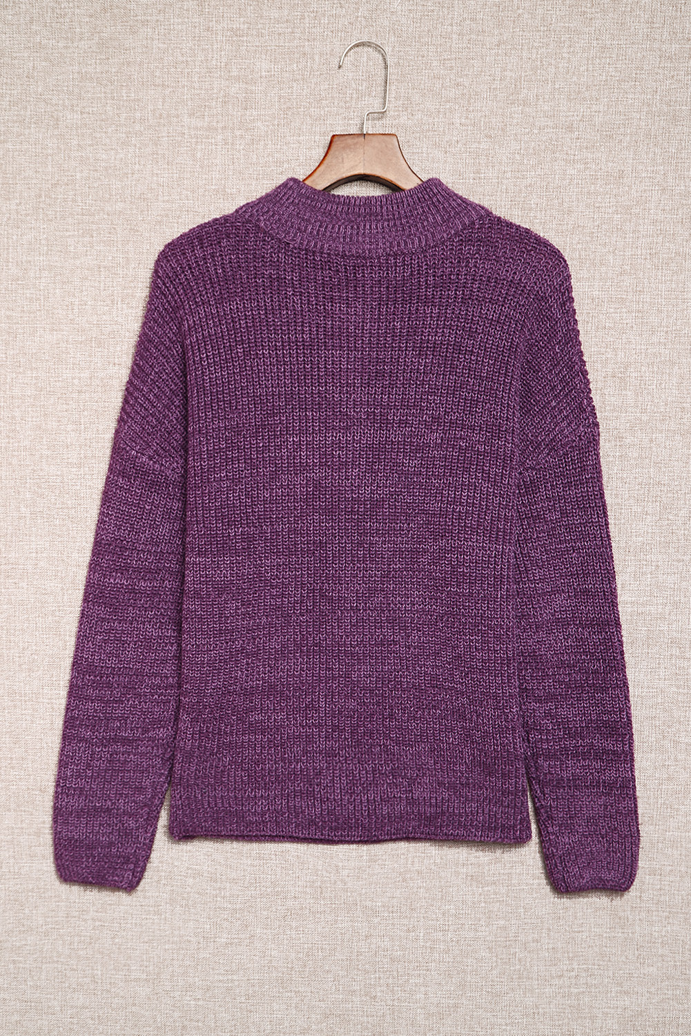 Purple Zipped Turtleneck Drop Shoulder Knit Sweater