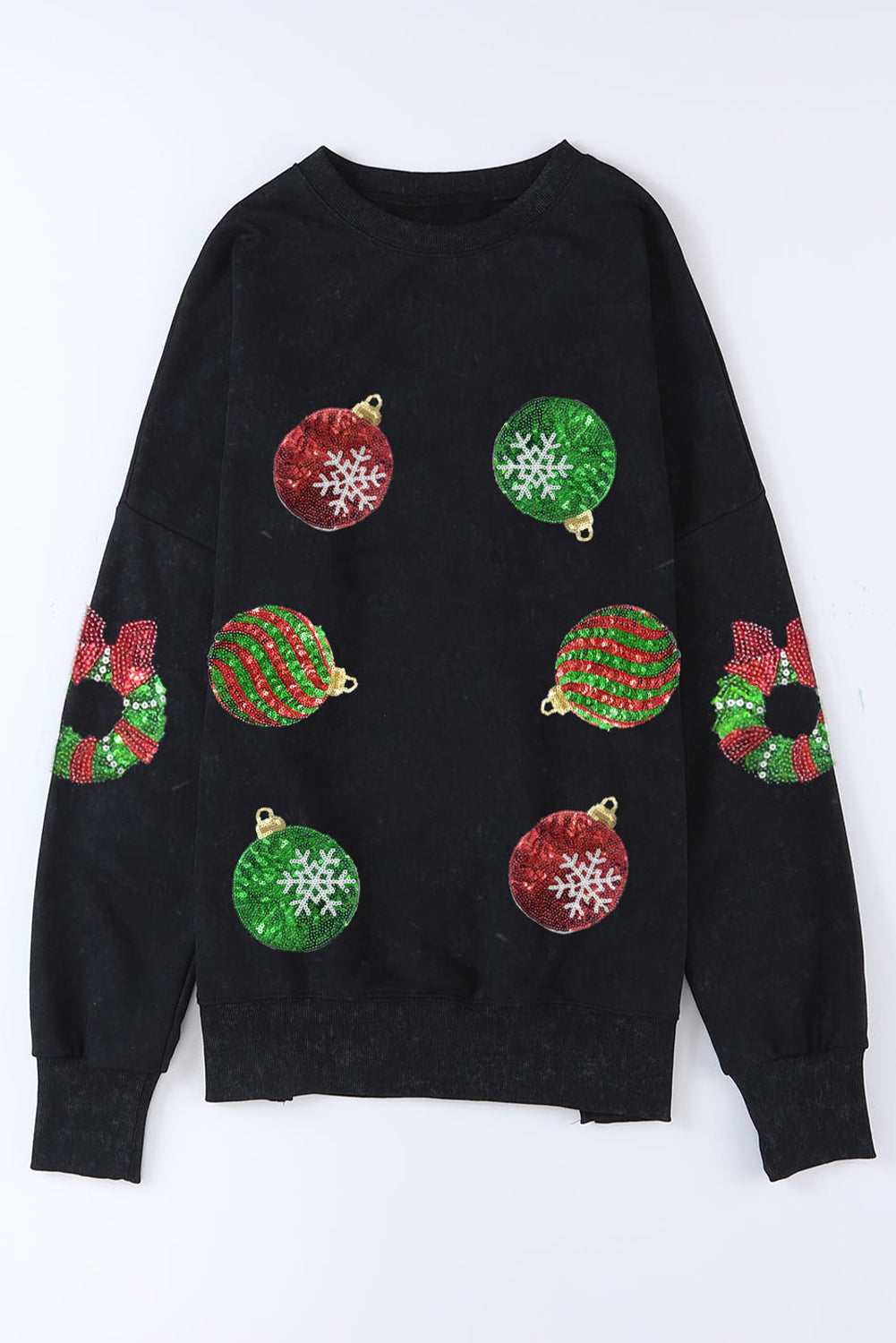 Black Sequined Christmas Graphic Split Sweatshirt