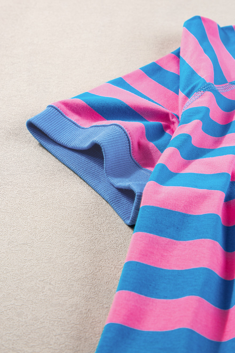 Blue Stripe Contrast Patchwork Oversized T Shirt