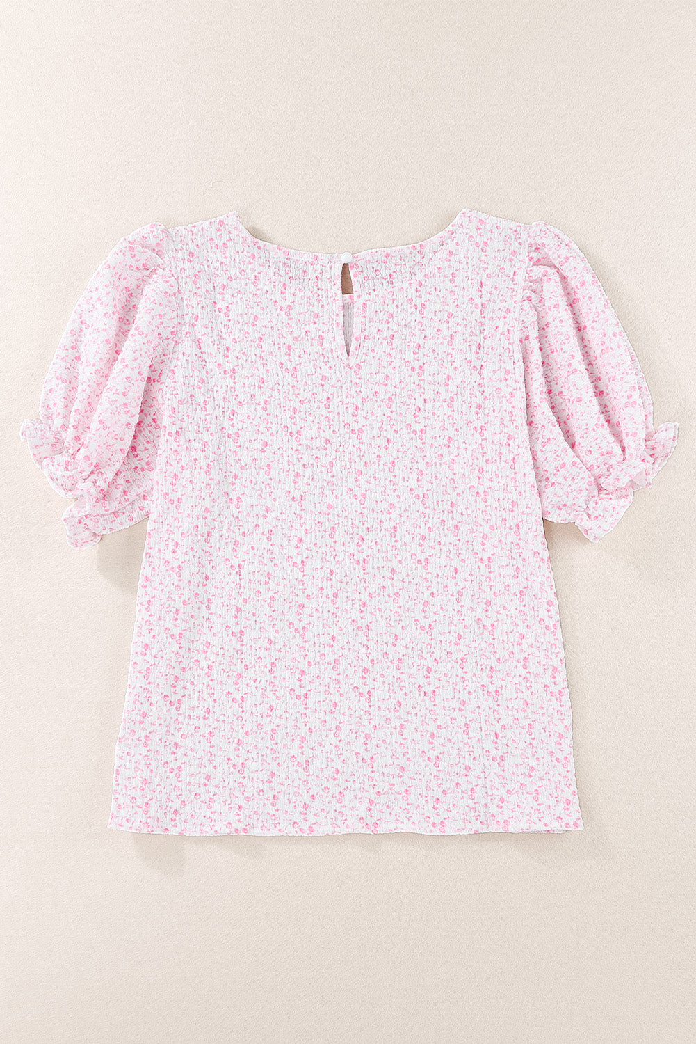 Pink Floral Smocked Puff Sleeve Blouse