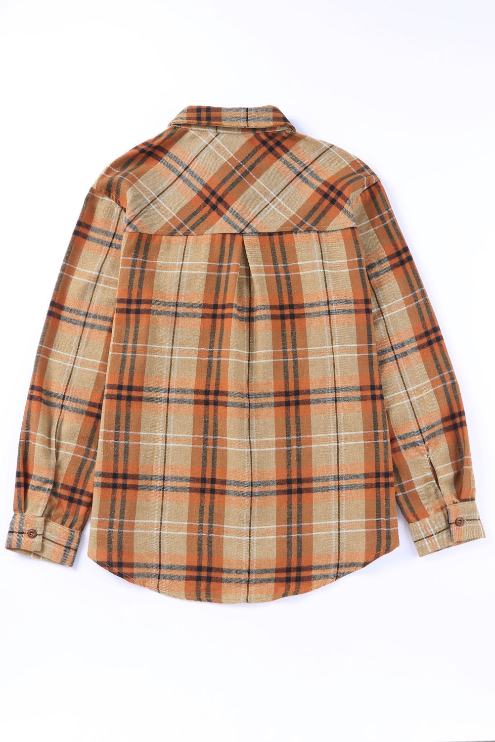 Orange Plaid Pocket Buttoned Long Sleeve Shirt