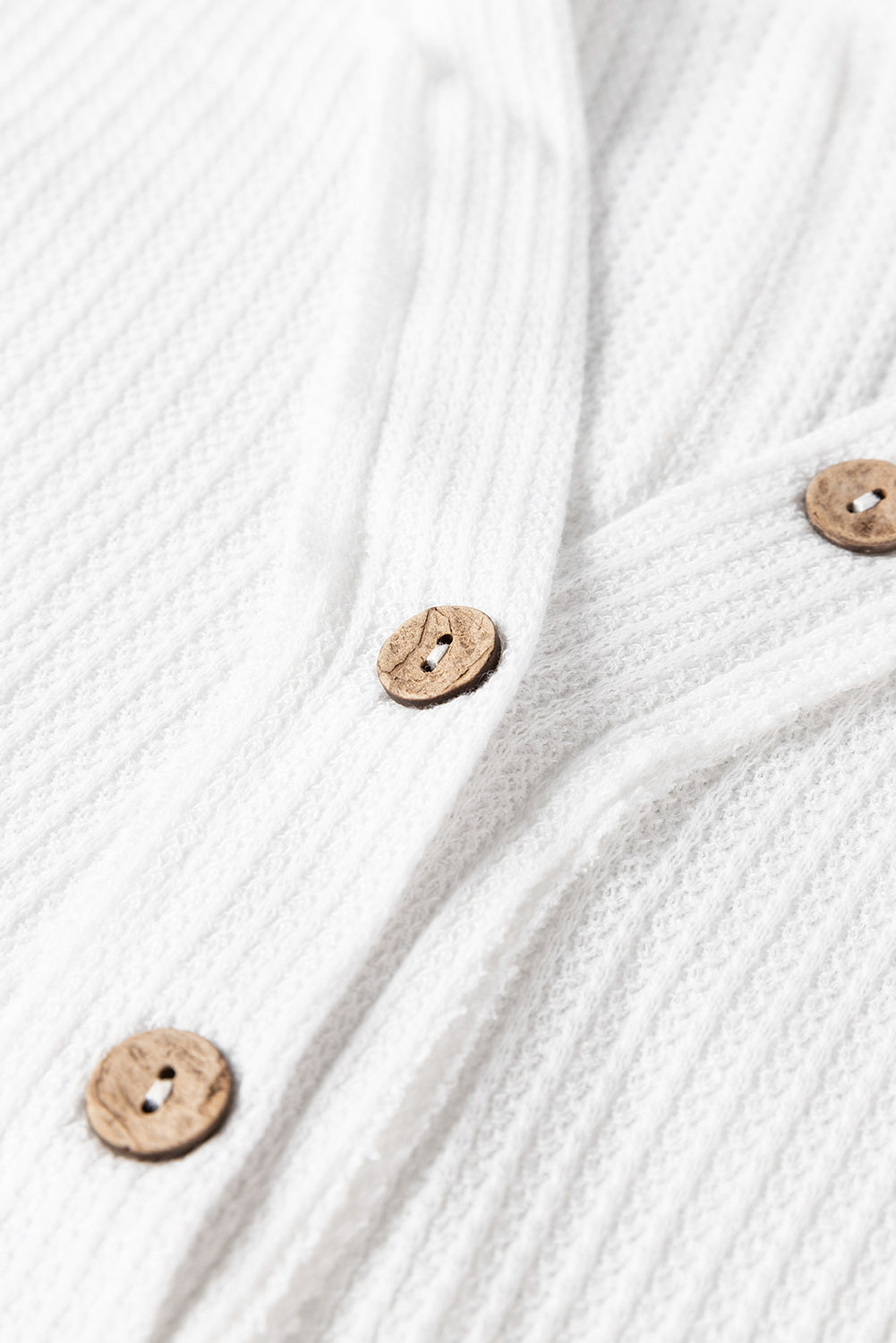 White Contrast Patched Exposed Seam Waffle Knit Henley Top