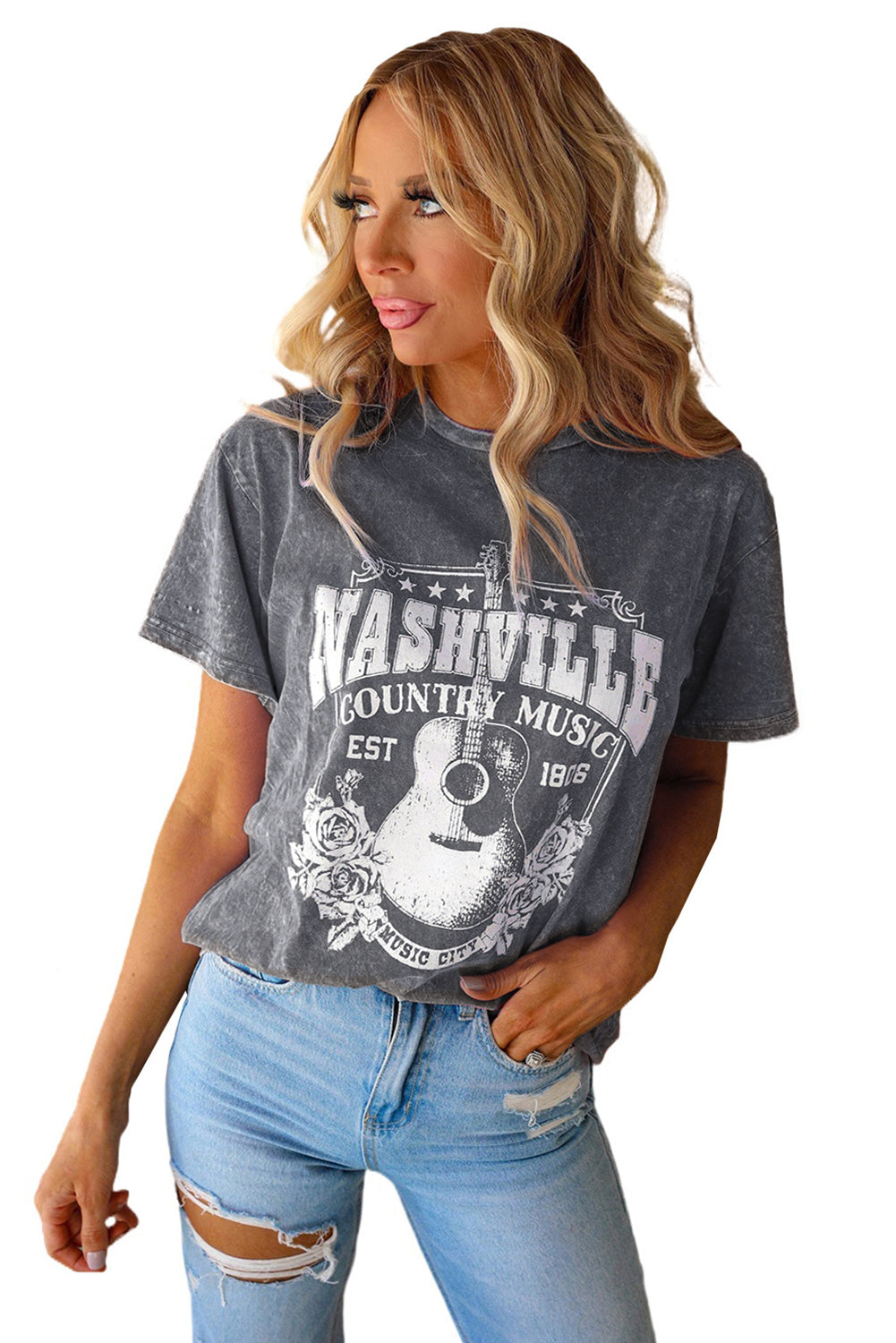 Gray Nashville Music City Graphic Mineral Washed Tee