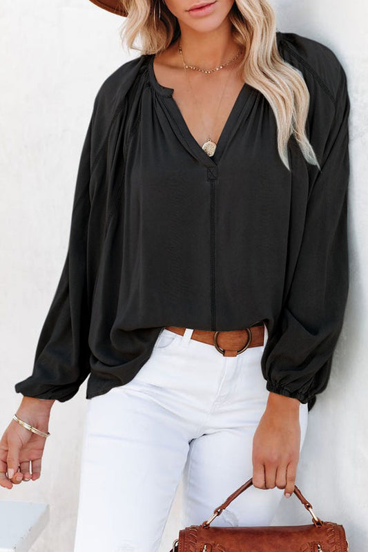 Black Split V Neck Dolman Top