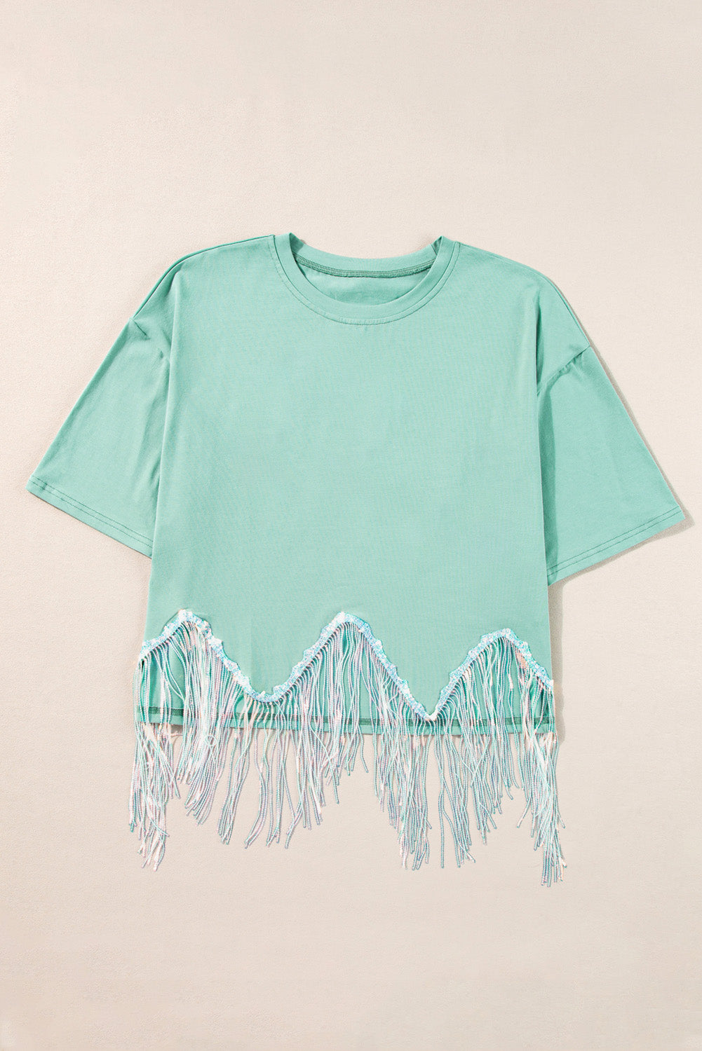 Moonlight Jade Fringed Sequin Crop T-shirt