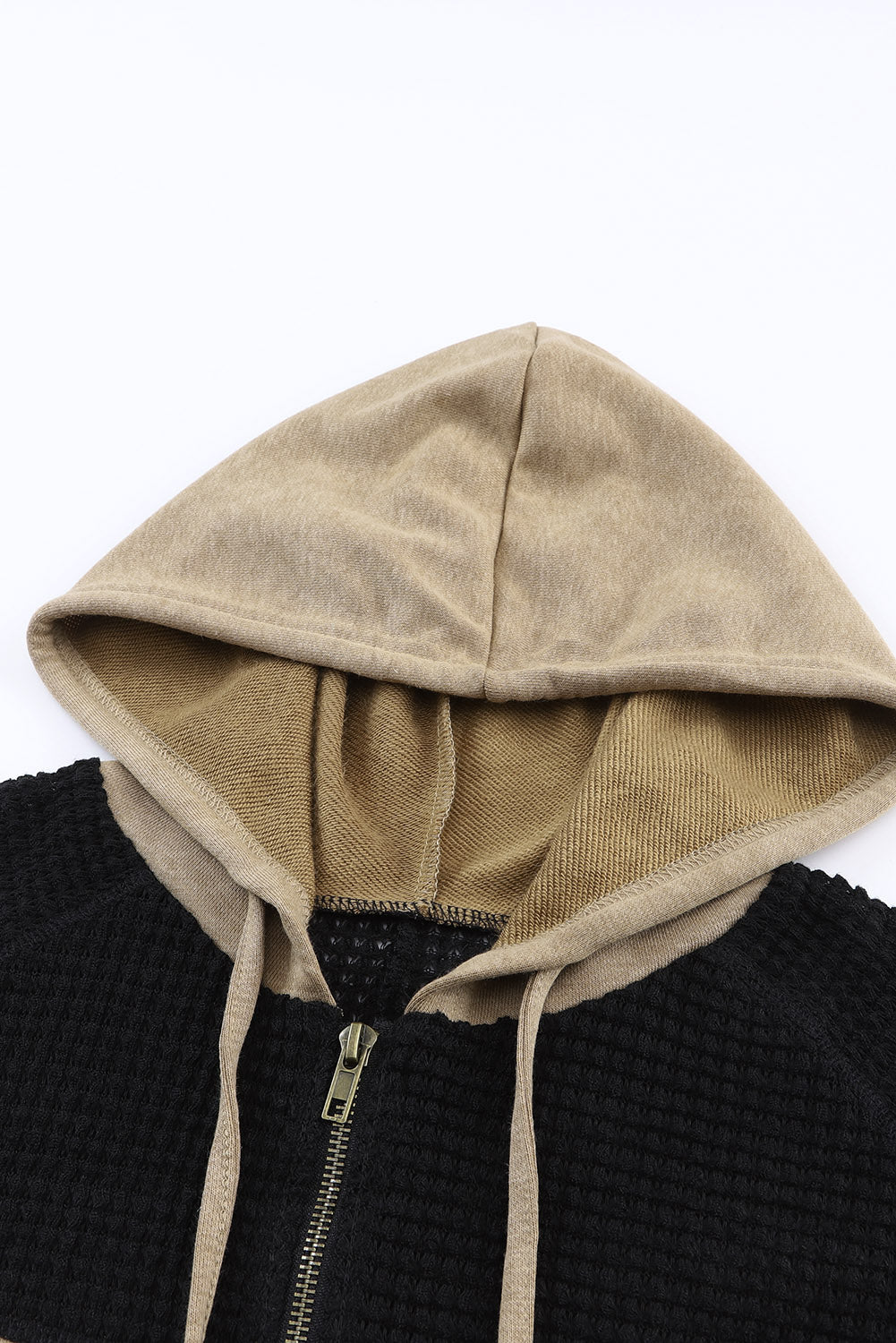 Khaki Waffle Patchwork Vintage Washed Hooded Jacket