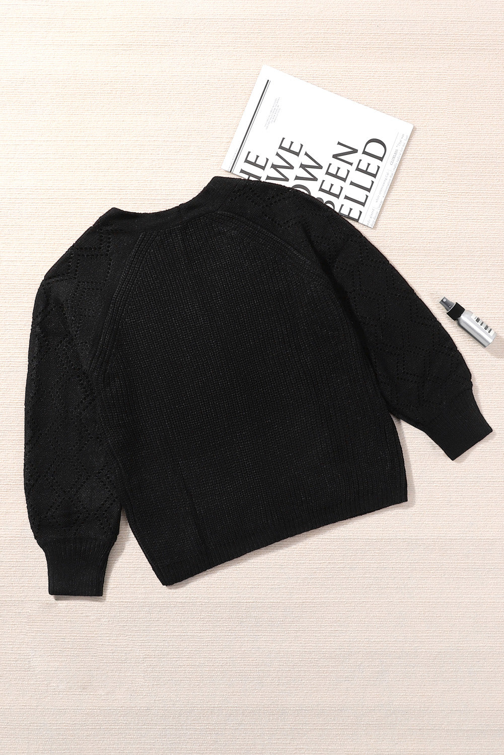 Black Bishop Sleeve Button V Neck Sweater