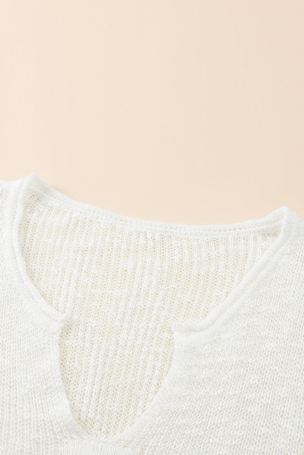 White Solid Color V Neck Side Split Sweater