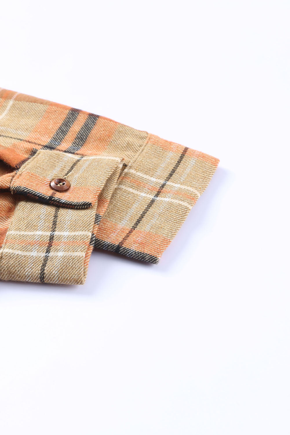 Orange Plaid Pocket Buttoned Long Sleeve Shirt