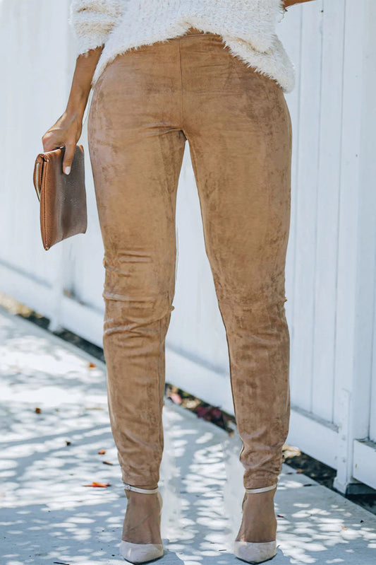 Camel Plus Size High Rise Faux Suede Skinny Pants