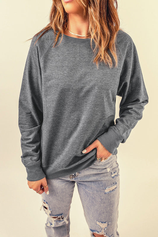 Gray French Terry Cotton Blend Pullover Sweatshirt