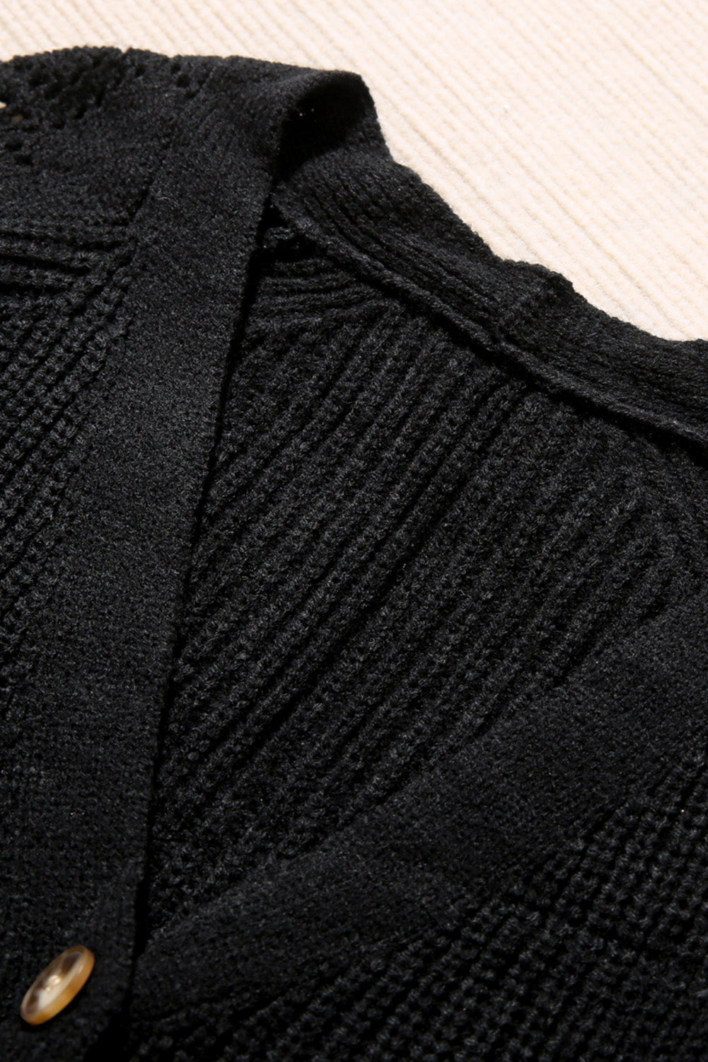 Black Bishop Sleeve Button V Neck Sweater