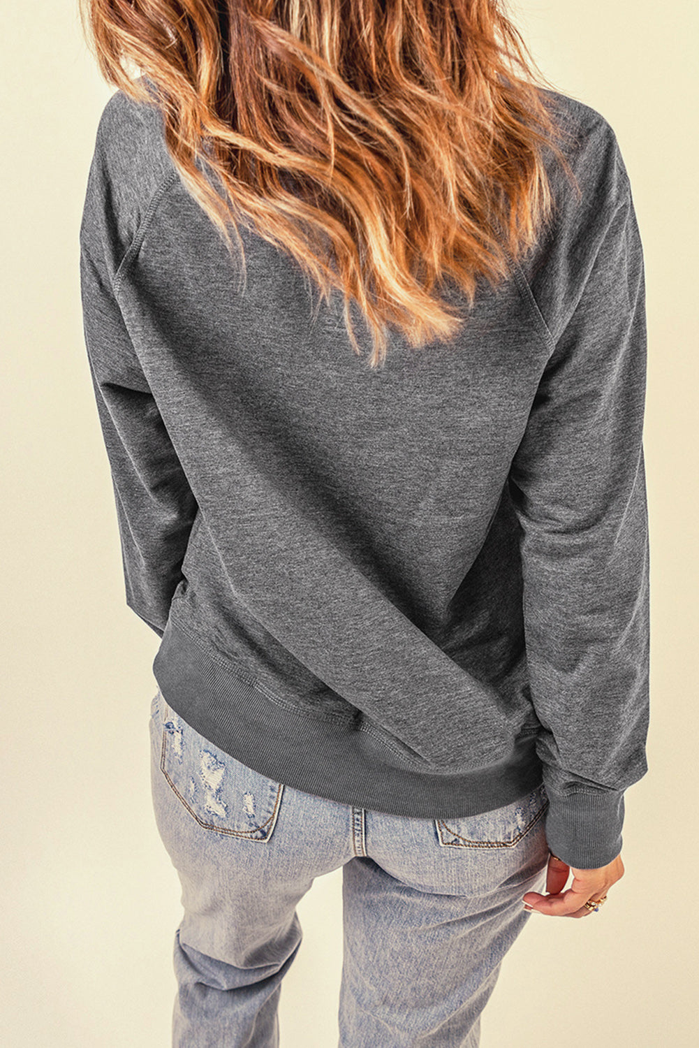 Gray French Terry Cotton Blend Pullover Sweatshirt