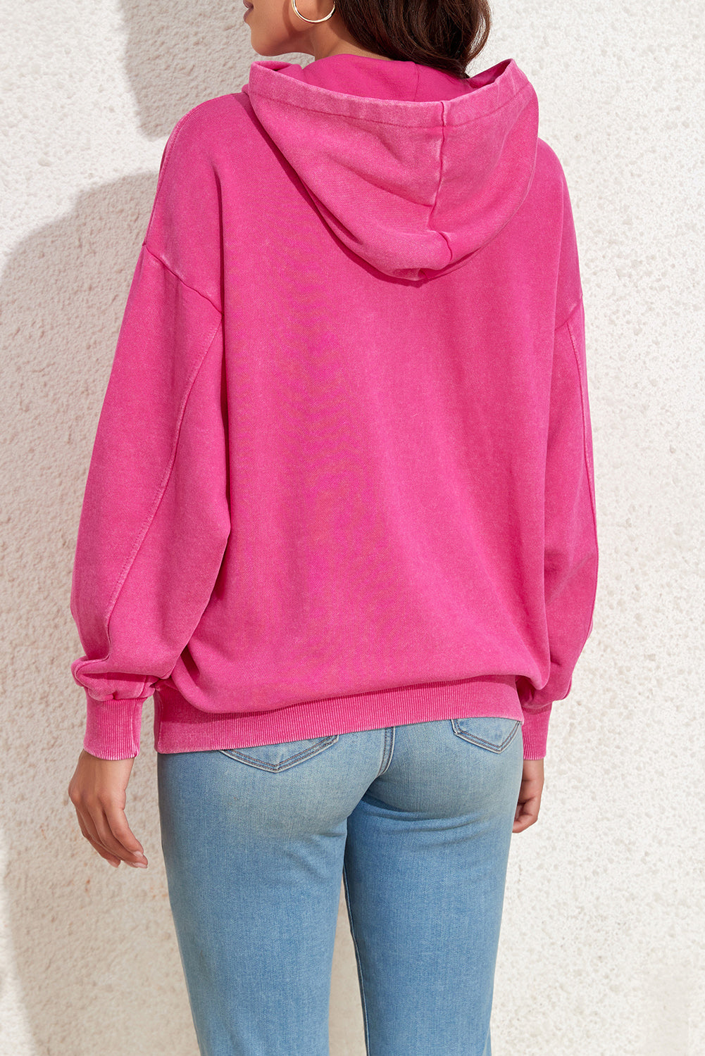 Bright Pink Vintage Wash Kangaroo Pocket Hoodie