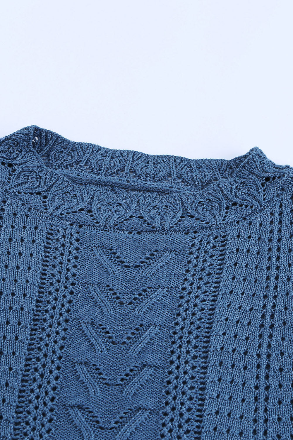 Blue Crochet Lace Pointelle Knit Sweater