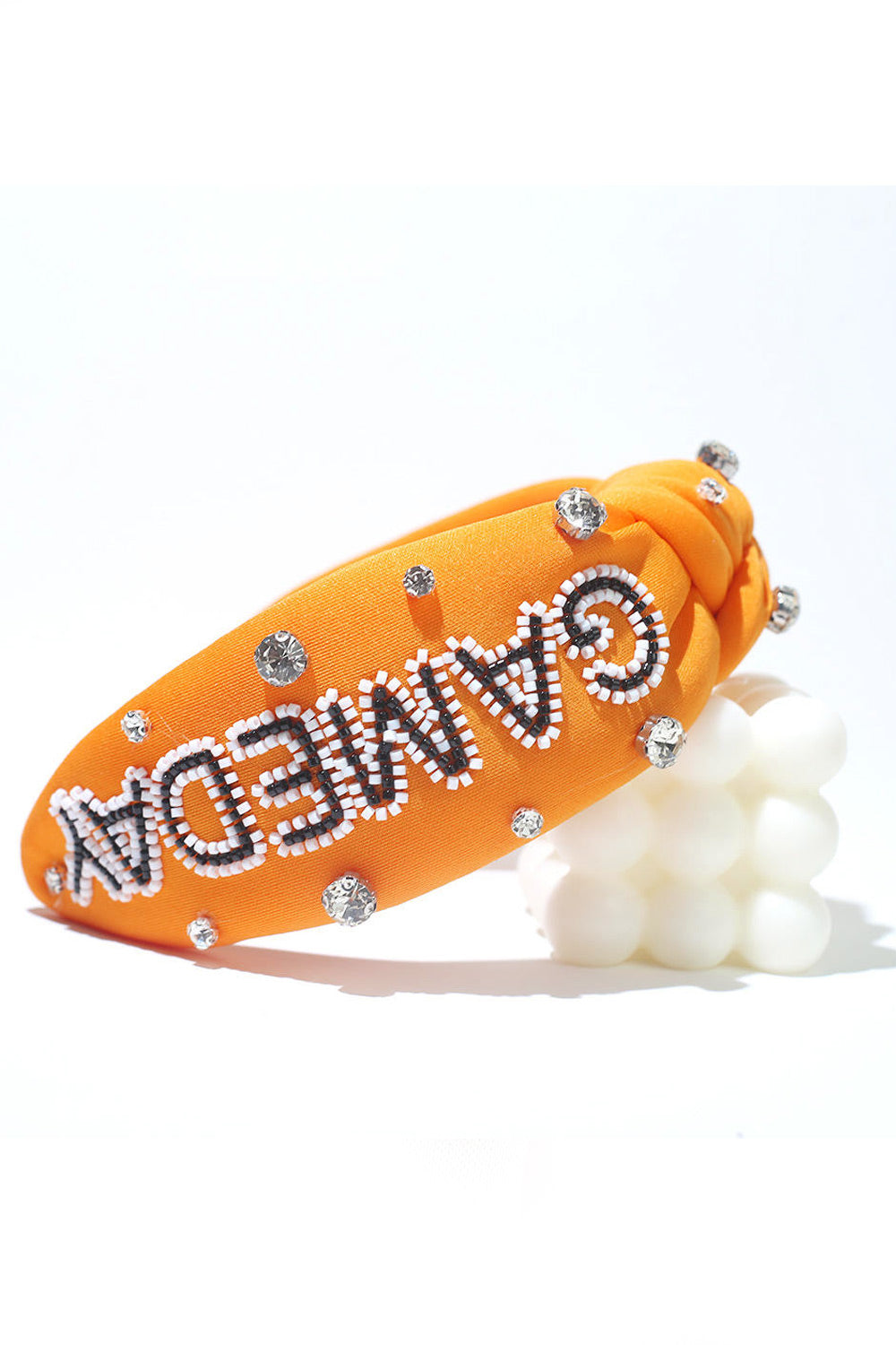 Orange Jeweled & Beaded Gameday Top Knot Headband